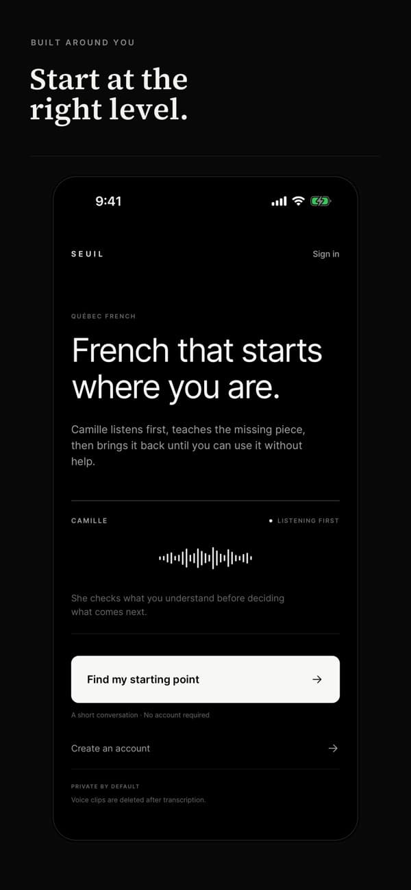 Seuil App Store screenshot showing initial placement